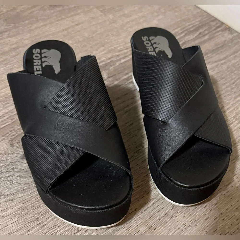Sorel Cameron Flatform Mule Sandals | Black Platform Slides | Women’s Size 5